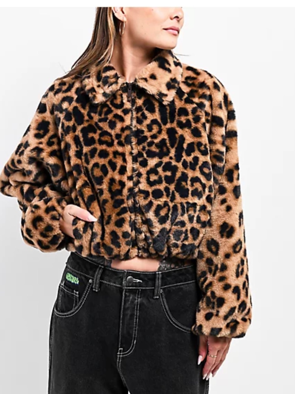 Stitch Fusion Leopard Faux Fur Zip Jacket